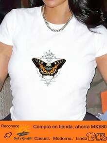 Women's T-Shirt, Elegant Top With Geometric Pattern Print, Casual Short Sleeve T-Shirt For Leisure Time, Round Neck With Soft And Smooth Finish, Plus Size, Soft, Breathable And Stretchy, Comfortable Fit, Versatile Round Neck, For Casual Wear, Beach Vacations. Women's Tops - 白色 - 查看 12