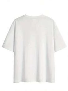 Versatile.1pac.100%Cotton.Cartoon Style Balloon House Text Adventure Is Out There Letter Print Short Sleeve Drop Shoulder T-Shirt.Moda Corte - White - View 3