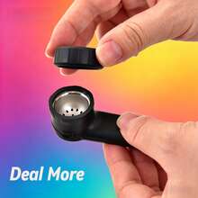 Black Silicone Pipe, Portable Unbreakable Mini Hand Pipe With Removable Lid & Stainless Steel Screen Bowl, Easy To Clean Travel  Accessory, Portable Soft Silicone Capped Black Straw Set, Suitable For Beginners - C - View 2