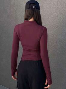 Chaqueta Ajustada Con Cierre De Cremallera Para Mujer - Burdeos - Ver 2