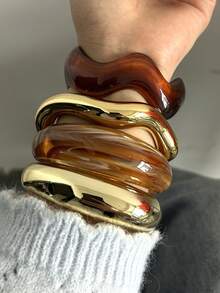 4/1pc Vintage Minimalist Casual Resin & CCB Material Bangle Bracelet, Versatile Daily Wear, Stackable, Perfect Gift Choice - Multicolor - View 4