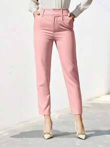 Pantalones de traje ajustados de nueve puntos para mujer - Rosa - Ver 3