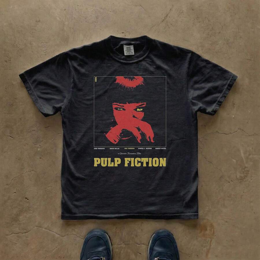 Pulp Fiction Tribute T-Shirt |   Quentin Tarantino Uma Thurman |   Vintage Tee - 黑色 - 查看 1