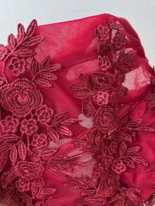 Elegante y lujoso vestido corto hecho a mano con aplicaciones bordadas, encaje de ganchillo y parches de satén, con abertura en la cintura, adecuado para citas, fiestas de solteros, galas, bailes, Día de San Valentín - Burdeos - Ver 8