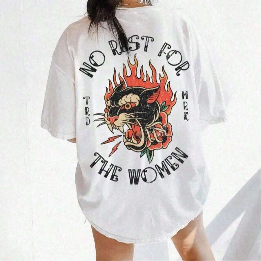 % Algodón Camiseta No Rest Women Rad Tee Camiseta de Feminismo Estilo Tatuaje Vintage Camiseta Girl Power Camiseta de Activista por los Derechos de la Mujer - Unisex para Mujeres y Hombres, Ropa Diaria para el Campus - Blanco - Ver 1