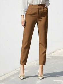 Pantalones de traje sólidos y simples para uso diario de mujer - Marrón - Ver 5