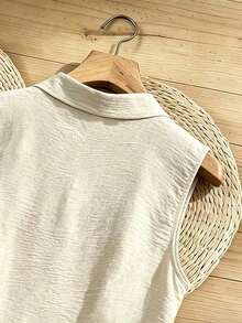 Camisa de uso diario versátil y casual de unicolor para mujer de talla grande - Albaricoque - Ver 4