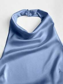Camiseta sin espalda con tirantes de amarre, diseño minimalista sin mangas para el verano - Niebla azul - Ver 4