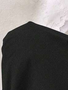Vestido de punto de bloques de color con cuello en V, elegante y casual, con correa tejida, negro - Blanco y Negro - Ver 9