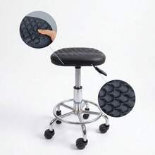 F6 Black PU Leather Adjustable Height Rolling Footrest, Stainless Steel Frame Design, Portable Foot Stool For Nail Salon, Spa, Home Foot Bath And More - Black - View 4
