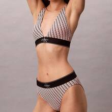 Calvin Klein Graphic Monogram Microfiber Stretch High Waist Bikini QF8705  Thongs For Women Underwear - Mini Stepping Logo Bright Peach - View 4