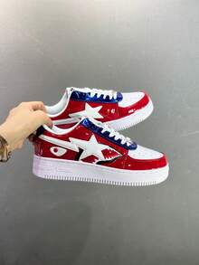 Giày thể thao thường ngày A BATHING APE Bape, phối màu, logo ngôi sao, giày bóng bẩy, thích hợp cho hoạt động thư giãn. - Cá mập đỏ lớn - Xem 2