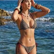 Zebra Print Bikini Set Contrast Color Dark Brown Spaghetti Strap Tie-Up Ruched Bikini Two Pieces Swimsuit, Spring Summer Swimsuit Swimwear Swim Vacation Bohemian BOHO Sea Beach Hot Outdoor Richly Layered Wedding Season Banquet Coming Of Age Ceremony Beach Seaside Festival Old Money Wedding Engagement Coming Of Age Ceremony Women's Luxury Party Floral Print Dress, New Year's Outfits, Cancun Holiday, Ideal For Spring Summer Swimsuit Swimwear Swim Vacation Bohemian BOHO Sea Beach Hot Outdoo - Morado - Ver 6