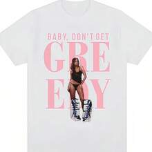 Camisetas de moda Tate Mcrae Baby Don't Get Greedy para hombres y mujeres, camisetas estéticas informales de algodón de gran tamaño Y2k, ropa de calle, regalos para seguidores - Blanco - Ver 1
