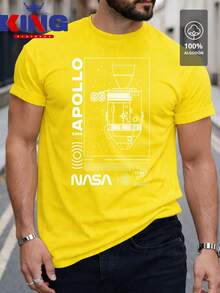 Men's T-Shirt Made Of 100% High-Quality Cotton, This T-Shirt Guarantees Exceptional Softness To The Touch, Round Neck With "NASA WHITE Apollo Mission Diagram" Print On The Front - 黃色 - 查看 1
