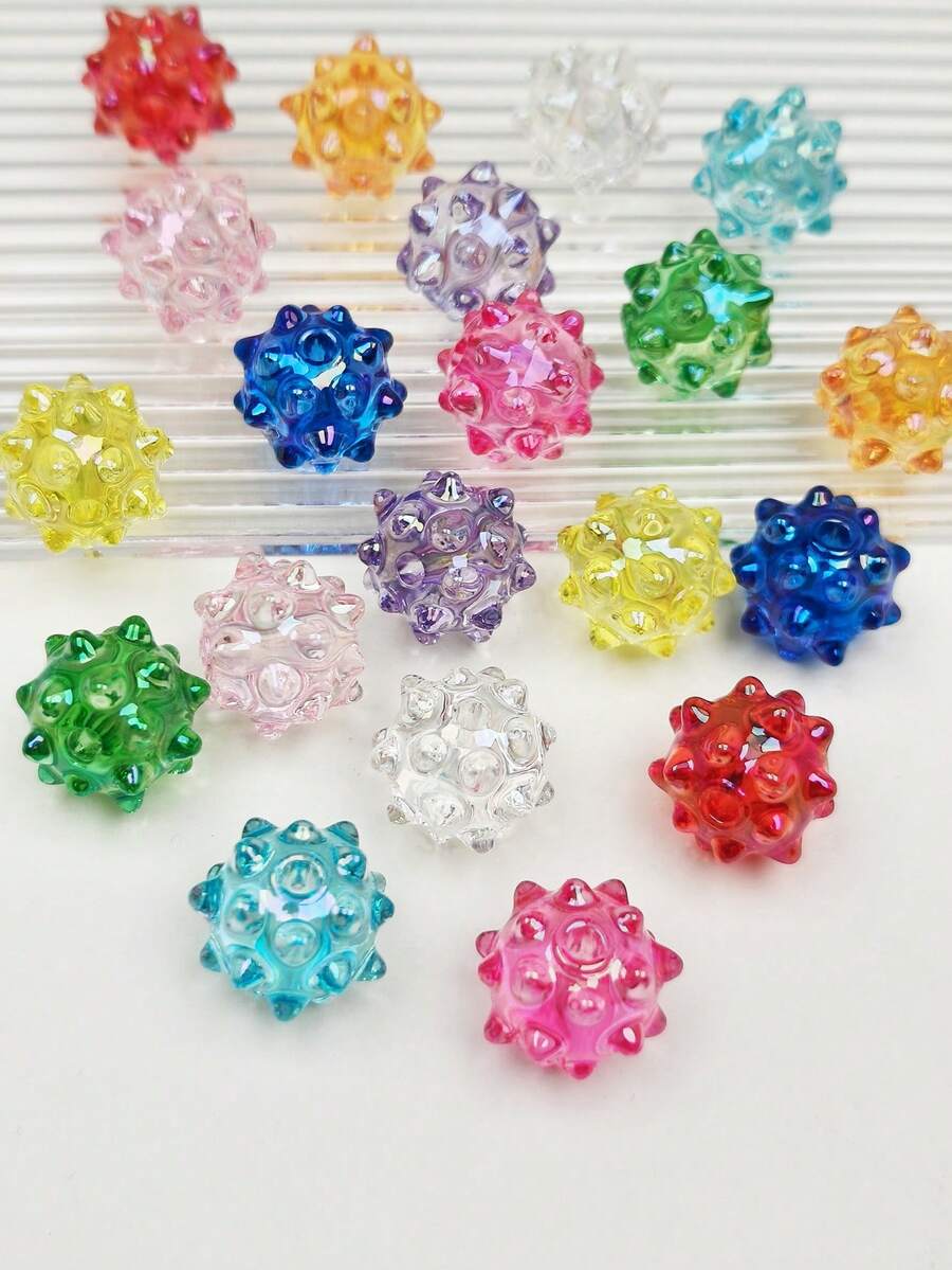 10pcs Colorful Acrylic Wolf Tooth Beads, Meteor Beads, Transparent Colored Sea Urchin Beads, DIY Jewelry Making Decorative Beads, Can Be Used For Earrings, Necklaces, Phone Chains, Keychains, Bag Charms - Sea Urchin Pearls - View 1