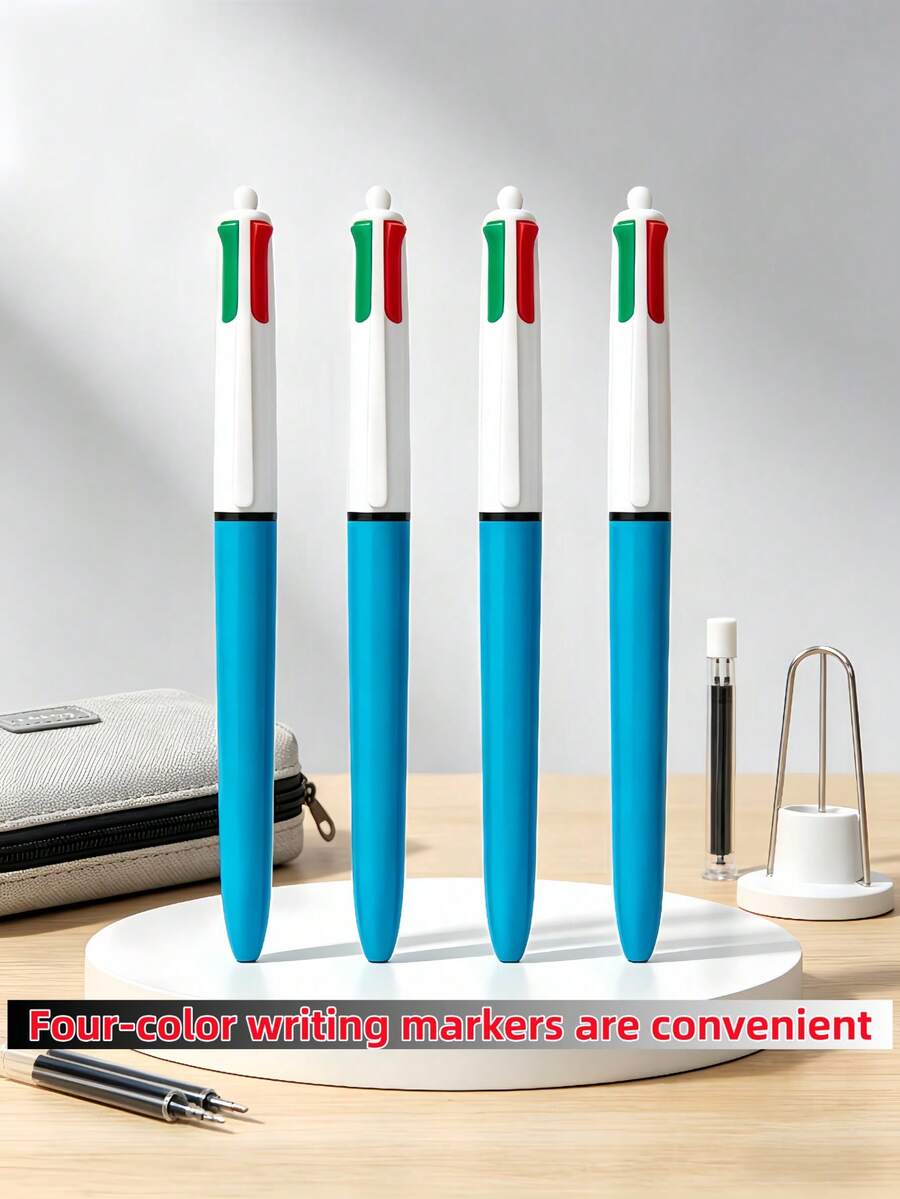 4pcs Retractable Ballpoint Pens, 1pc 4-Color Neutral Pen, 0.5mm Tip, Comfortable Grip, Smooth Writing, Suitable For School, Office, Exams, Writing, Marking, Drawing, Back To School Essential - Four-color Pen - View 1