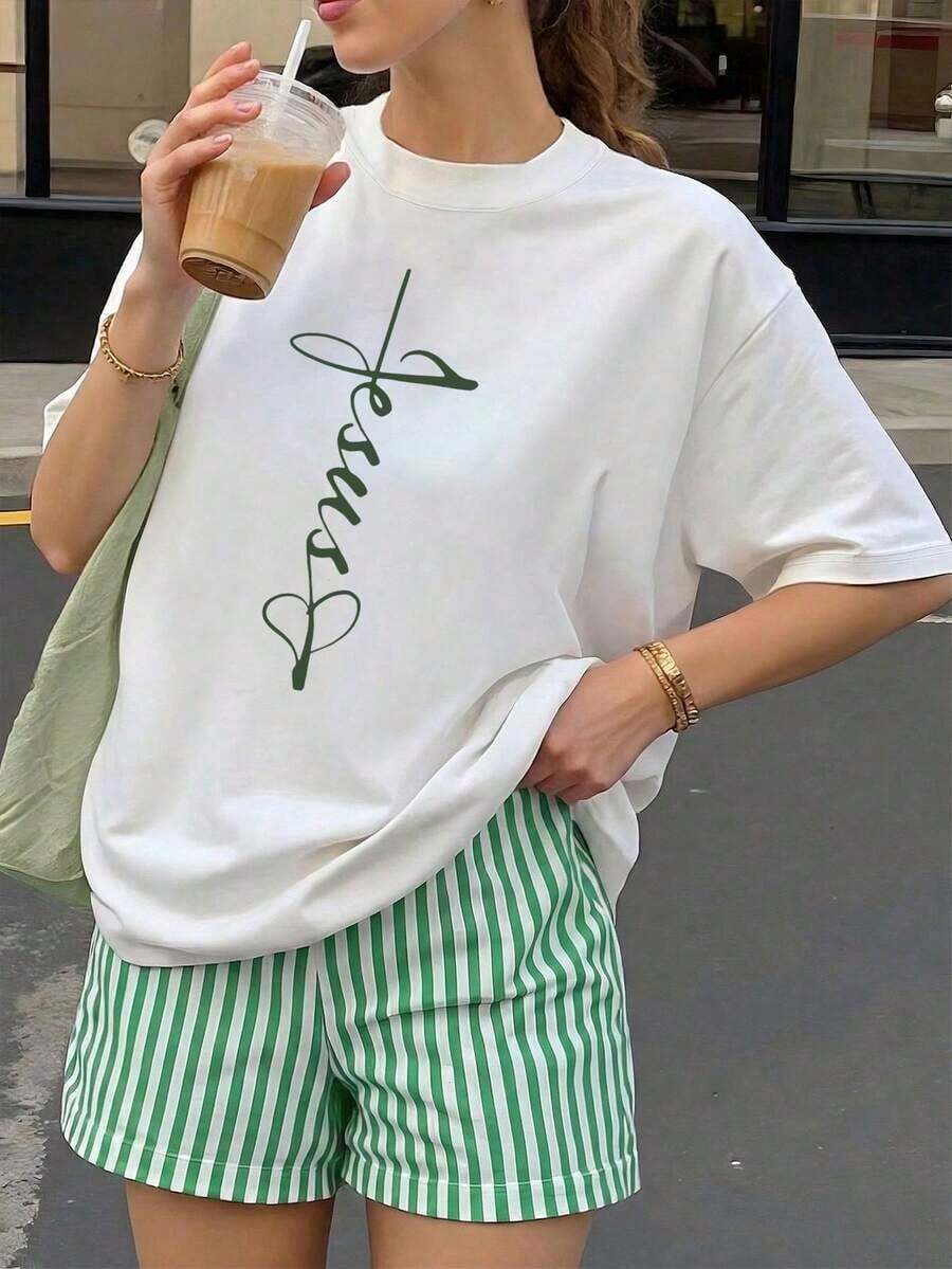 short-sleeveCamiseta de mujer estampada de manga corta para verano, tela de poliéster, estilo multifuncional, corte regular, peso 180 gramos, 1 unidad.100% Cotton - Blanco - Ver 1