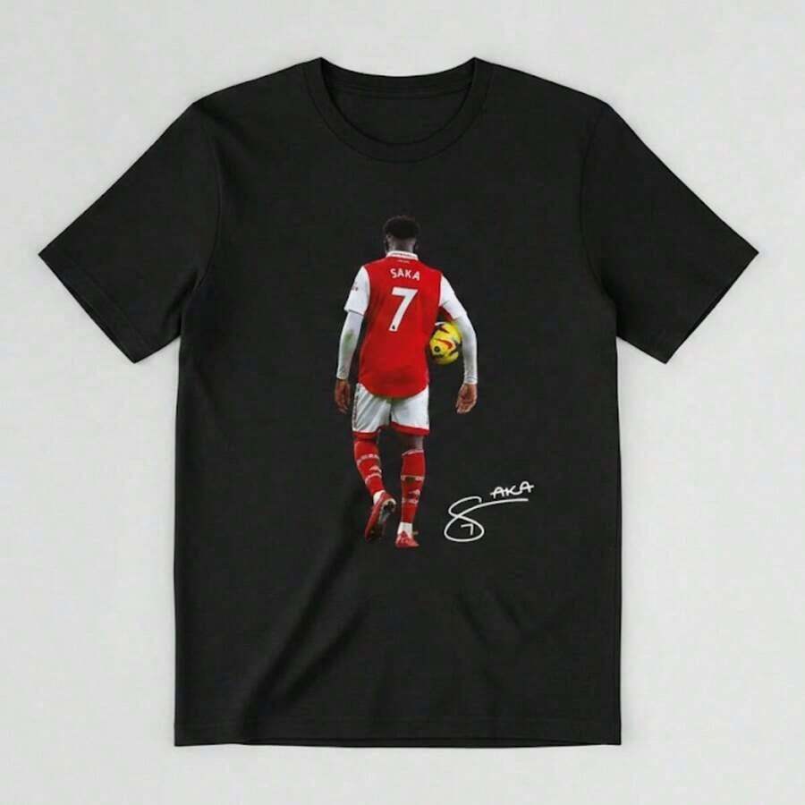Harry Kane Bootleg T-Shirt For Men - Retro Football Star Graphic Tee, DTF Digital Print, Black Cotton Top, Vintage Urban Style Football Fan Tee, Unisex Loose Fit Short Sleeve Crew Neck Cotton T-Shirt. Blouses. Casual Blouses For Women.  Print.  Print Printed T-Shirt. - 黑色 2 - 查看 1