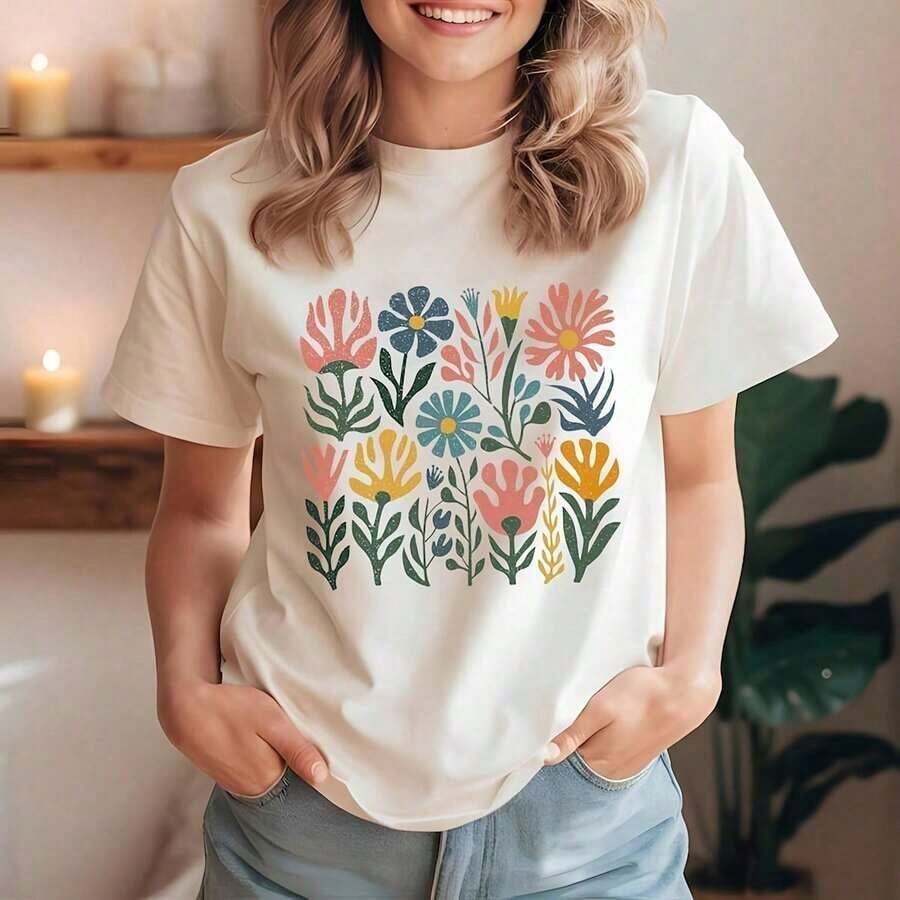 Flores, Flores siL1Vestres B1Oho, Flores B1Oho S1Hirt, Naturaleza floral S1Hirt, Arte Art Nouveau D S1Hirt, Gráfico Flowerover S1HirtuniS1ex Esta camiseta unisex de 220 g, 58855 % algodón, está confeccionada con fibras resistentes y de alta calidad que se adaptan a diferentes tipos de cuerpo, ofreciendo comodidad y durabilidad. Esta chaqueta transpirable es ideal para todas las estaciones, desde primavera/verano hasta otoño/invierno, perfecta para vacaciones y conjuntos de fin de semana.Suitable for spring, summer and autumn - Blanco - Ver 1