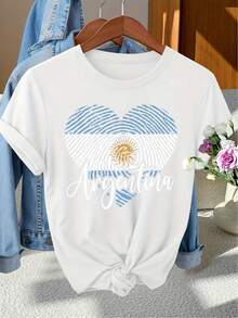 Cozy Comfy Lounge "Día de la Soberanía Nacional de Argentina" Camiseta de manga corta con cuello redondo, estilo casual, elegante para mujer, con esta - Blanco - Ver 1