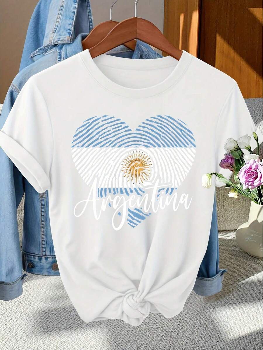 Cozy Comfy Lounge "Día de la Soberanía Nacional de Argentina" Camiseta de manga corta con cuello redondo, estilo casual, elegante para mujer, con esta - Blanco - Ver 1