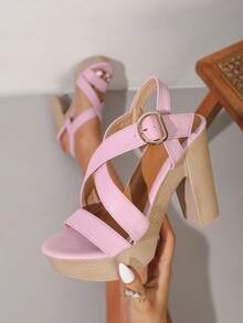 Elegant Ballroom Party Platform High Heel Sandals With Ankle Strap For Women - Pink - View 5