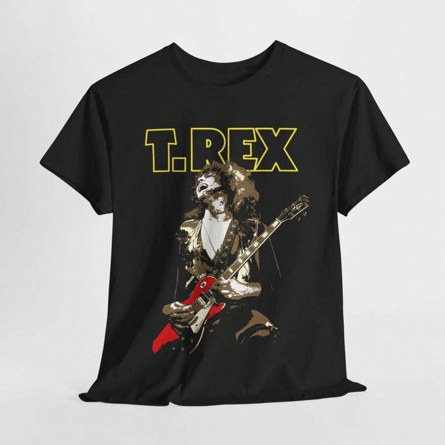 Unisex T-Shirt, Vintage T-Rex Roca Graphic Tee: Unisex Concert Shirt, Women's Clothing, Women's Blouses, Women's Tops, Women's T-Shirts, Daily Casual Set, Regular Fit, Daily Matching, Graphic Print, Sports Casual - 黑色 - 查看 1