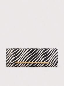 Zebra Print Straw Clutch, Striped Woven Long Wallet, Elegant Party & Daily Clutch Z6XO - 卡其色 - 查看 8