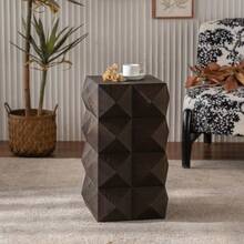 60 Cm High Retro-Style Wooden Side Table With A Three-Dimensional Embossed Pattern; No Assembly Required. - Brown - View 7