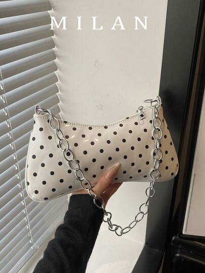 Solid Color Large Chain Underarm Baguette Bag