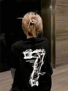 1 Piece Of Women's Oversized Graphic Tee, Abstract Print "7" "Romantic Free", Casual Loose Fit, Short Sleeve, Round Neck, Cotton Blend, Bold Urban Style, Dropped Shoulders, Long Cut, Ideal For Everyday Wear, Urban And Grunge Outfits, 180g 100% Cotton. - 白色 - 查看 11