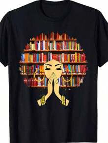1 Black Hair Culture Brand T-Shirt, With "Pretty Girls Got It Loc'd" Graphic Print, Afro-Centric Fashion T-Shirt, Casual Print, Comfortable And Versatile, Letter Pattern Printed T-Shirt In 180g Pure Cotton, 100% Cotton. - 黑色 5 - 查看 1