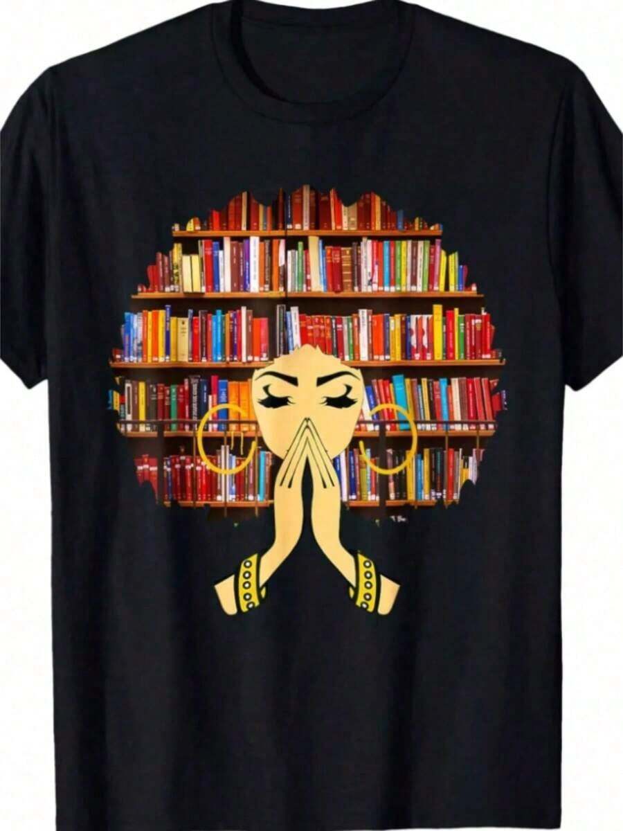 1 Black Hair Culture Brand T-Shirt, With "Pretty Girls Got It Loc'd" Graphic Print, Afro-Centric Fashion T-Shirt, Casual Print, Comfortable And Versatile, Letter Pattern Printed T-Shirt In 180g Pure Cotton, 100% Cotton. - 黑色 5 - 查看 1