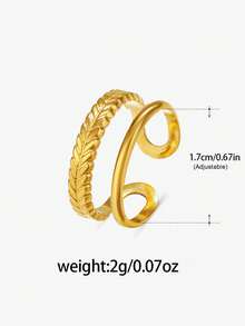 1pc 18K Gold Plated Stainless Steel Fashionable Elegant Geometric Line Open Ring, Suitable For Women's Daily Wear - Gold - View 5