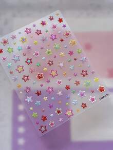 1pc Holographic Star Nail Stickers, 3D Jelly Gradient Star Pattern, Exquisite Self-Adhesive Nail Stickers - Multicolor - View 3