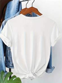 Women's 100% Cotton Short Sleeve T-Shirt With Subtle Outdoor-Themed Patches - Casual Spring And Summer Blouse, Machine Washable, Ideal For Picnics And Casual Wear, Non-Outdoor Printed T-Shirts - [白色的] - 查看 4