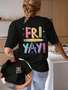 Unique T-Shirt With A Fun FRIDAY YAY Design, Perfect For Y2K Style Lovers. Ideal For Highlighting Your Joy And Creativity. With A Colorful And Modern Print That Will Attract Attention. Be The Center Of Attention With This T-Shirt! - 黑色 - 查看 8