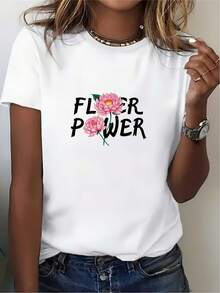 Camiseta Divertida "Flower Power" de 180g para Mujer - Regalo Perfecto para Festivales de Verano y Reuniones Familiares |   Camiseta cómoda y elegante para vestimenta casual |    Camiseta Gráfica para Salidas de Verano - Estilo Urbano Vintage Unisex, de Algodón, Manga Corta, Cuello Redondo - Blanco - Ver 6