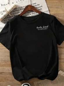 Short-Sleeved T-Shirt With Front And Back Prints, A Summer Must-Have For The "Social Auntie" Who Only Jokes Around With Those Who Call Her "Auntie." Casual Women's Top - Feminine Clothing, Comfortable Fit, Classic Design. - 黑色 - 查看 2