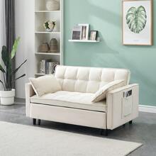3 In 1 Convertible Sleeper Sofa Bed, Modern Pull Out Couch Bed, Adjustable Backrest, Velvet Loveseat Futon Sofa With Pillows & Pockets For Living Room Apartment - 米色 - 查看 1