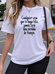 Women's One-Piece Short-Sleeved T-Shirt, Inspirational Design In Spanish, Artistic, Creative, Fun, Popular And Patterned Fashion Print, Breathable And Stretchy Round Neck Top, Comfortable Outerwear For Spring, Summer And Autumn, Cute And Loose Y2K Style. Leisure - trắng - Xem 7