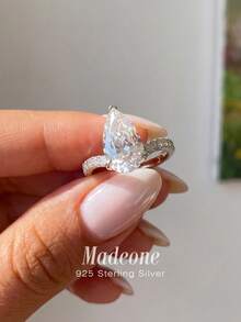 MADEONE 1枚925纯银水滴形戒指，精致欧式风格女士戒指，纤巧独特，适合舞会、聚会和派对等场合，是馈赠佳品。 - 款式1 - 查看 3
