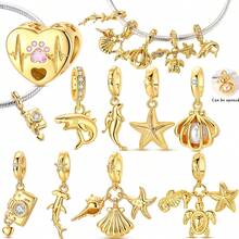 Mặt dây chuyền mạ vàng 18k thuộc bộ sưu tập mùa hè, phù hợp với vòng tay, đính đá CZ, hình dấu chân thú cưng đại dương, máy ảnh, cá mập, cá heo, sao biển, vỏ sò, ba mặt dây chuyền hình sinh vật biển. Món quà hoàn hảo cho phụ nữ và người yêu động vật. - Vàng - Xem 1