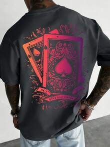 Men's Short Sleeve T-Shirt With Playing Card Print - Black - View 1