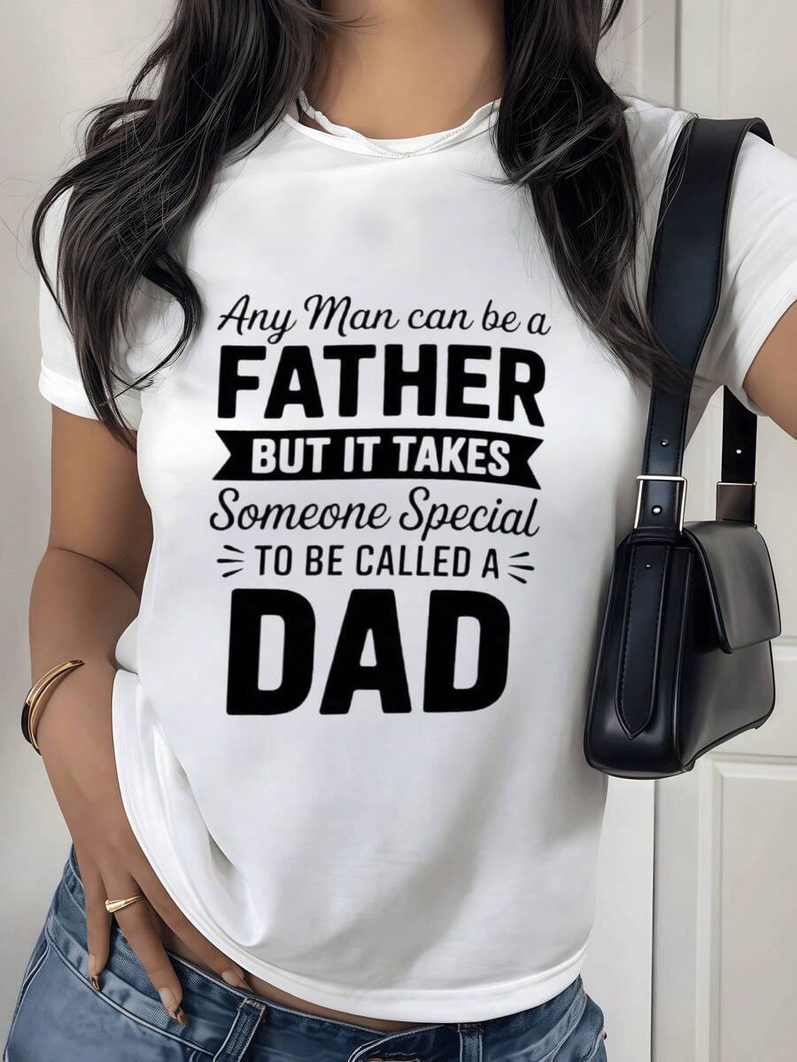 Women's T-Shirt With A Message On The Chest That Expresses An Emotional Connection Between Being A Father And Being A Truly Ideal Father. Perfect For Gifting At Family Celebrations. A Modern And Casual Women's T-Shirt. Women's Tops. - 白色 - 查看 1