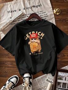 Cute And Stylish Short-Sleeve T-Shirt, Fashionable Short-Sleeve T-Shirt For Spring And Summer 2026, Made In Mexico, 180 Grams. Cartoon Print, Couple Design, Suitable For Indoor Or Outdoor Wear. Crew Neck, Unisex, Ideal For Office And Leisure. One-Piece Pack. - BK-P631577SLNDXZGY615 - 查看 4