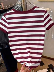 Camiseta de mujer de manga corta con cuello redondo, estampado floral y de uso versátil - Multicolor 4 - Ver 2