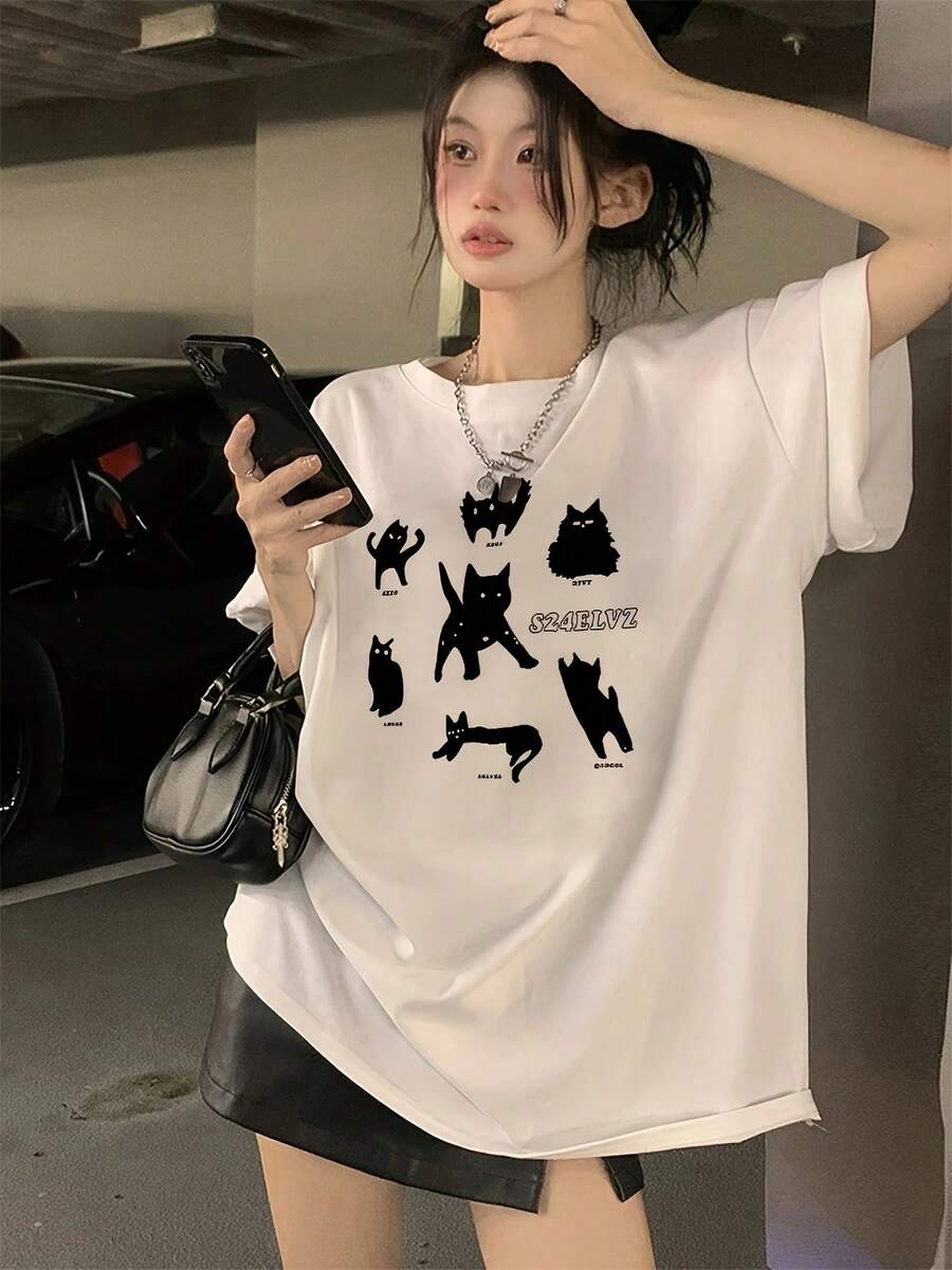 Talla - Talla - Nueva Camiseta de Manga Corta de Primavera y Verano para Mujeres de Talla, con Corte Holgado, Colores Sólidos y un Diseño Fácil, Perfecta para Uso Casual - Blanco - Ver 1