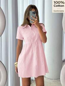 Vestido corto de un solo pecho de unicolor cómodo y casual para mujer - Rosa Pálido - Ver 1